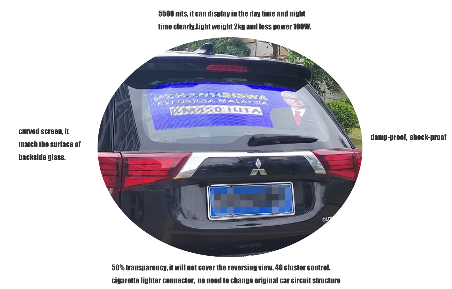 cob transparent car wondow display